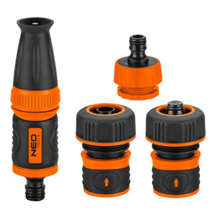 Główne zdjęcie produktu NEO TOOLS sada rozprašovač, 2 rychlospojky přípojka na kohoutek, 3/4", oranžovo-černá, 15