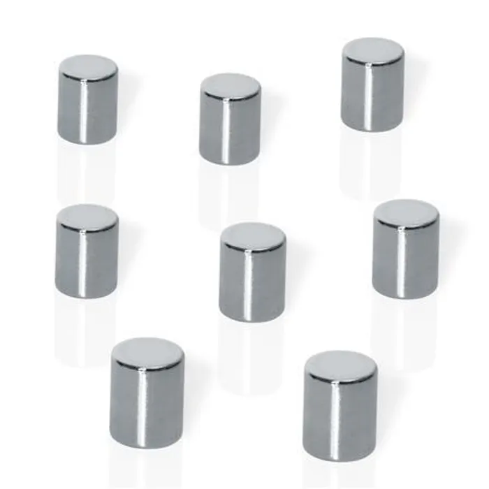 Główne zdjęcie produktu Neodymové magnety, tvar válce, stříbrná, R 0,8 x 1 cm, 8 ks, BE!BOARD