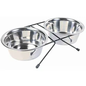 Stojak ze stali nierdzewnej + 2 miski 0,75l/15cm