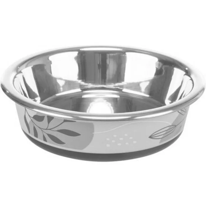 Główne zdjęcie produktu Nerezová miska pro kočky, plastový vnější povrch: 0,2 l/o 12 cm, nerez/plast/guma, modrá/š
