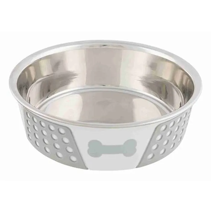 Główne zdjęcie produktu Nerezová miska se silikonovým opláštěním, bílo/šedá 0,4 l/ o 14 cm