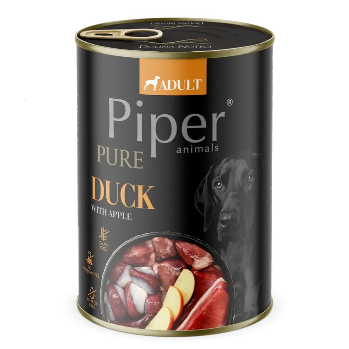 Główne zdjęcie produktu NEW PIPER PURE kachna s jablky, konzerva pro psy 400 g