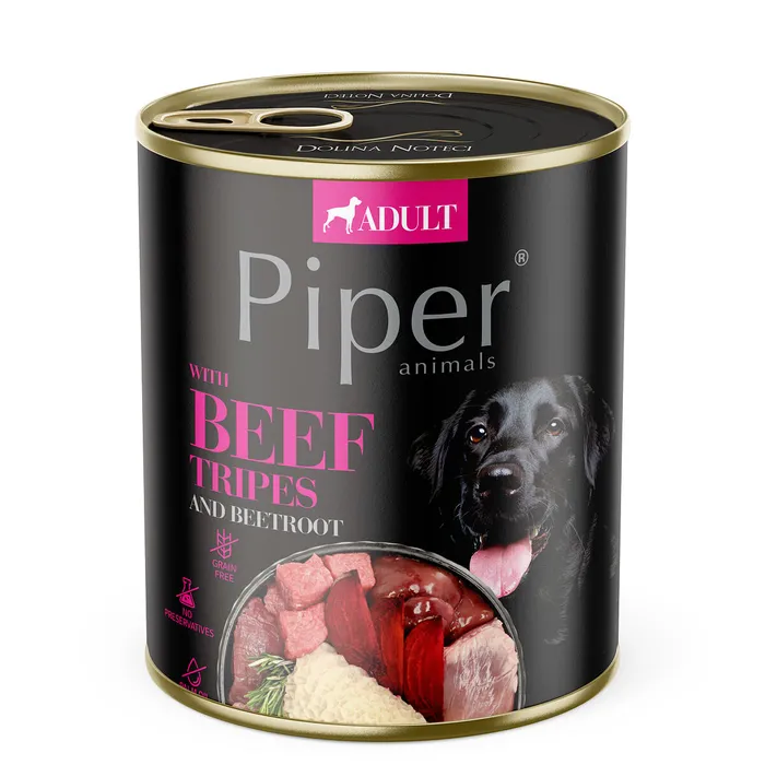 Główne zdjęcie produktu NEW PIPER s hovězími žaludky a červenou řepou, konzerva pro psy 800g