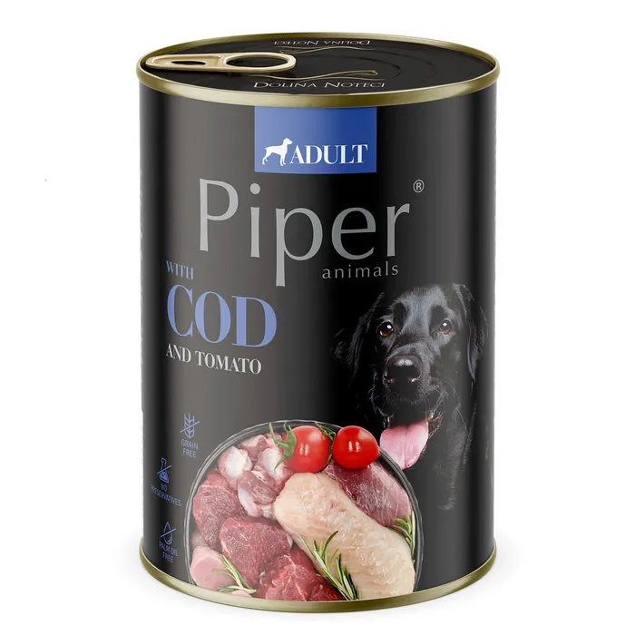 Główne zdjęcie produktu NEW PIPER s treskou a rajčaty, konzerva pro psy 400 g