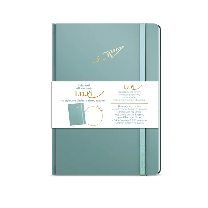 Główne zdjęcie produktu Notes Luxi tečky - A5 - lamino - ledově modrá
