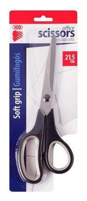 Główne zdjęcie produktu Nůžky kancelářské, 21,5 cm, gumové rukojeti, ICO, černé