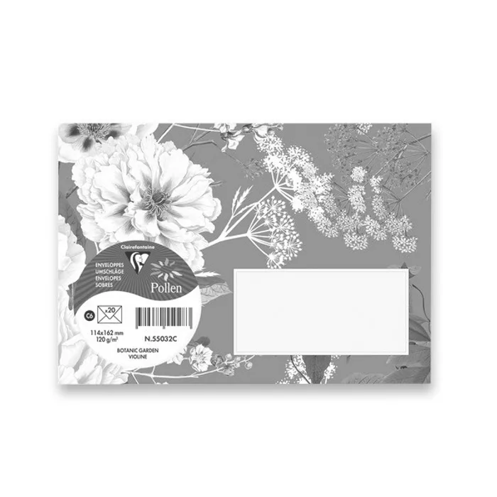 Główne zdjęcie produktu Obálka Clairefontaine Botanic Garden C6, olizová, 20 ks fialová