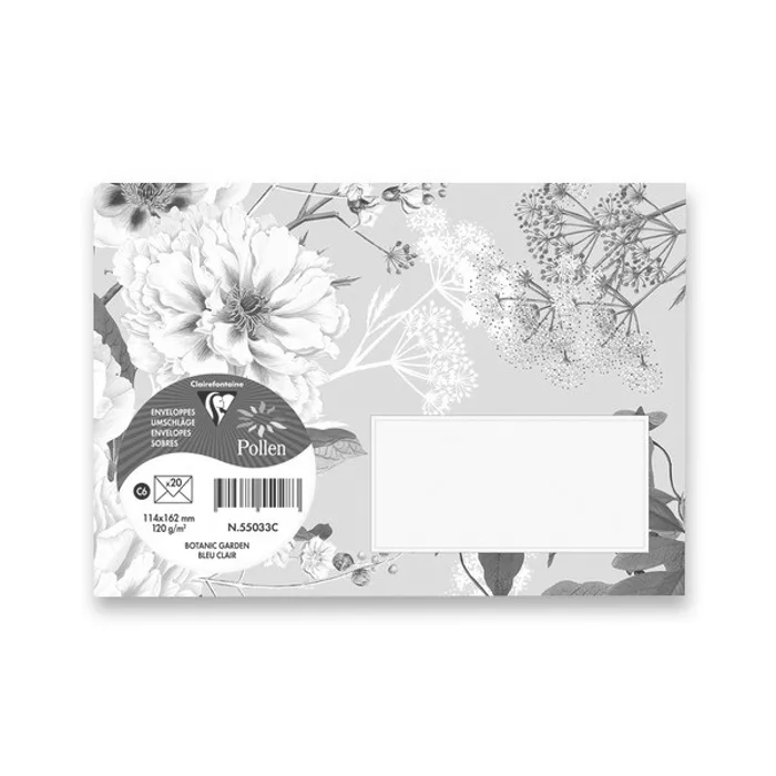 Główne zdjęcie produktu Obálka Clairefontaine Botanic Garden C6, olizová, 20 ks sv. modrá
