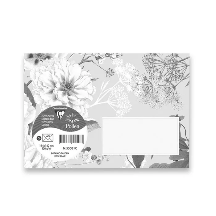 Główne zdjęcie produktu Obálka Clairefontaine Botanic Garden C6, olizová, 20 ks sv. růžová