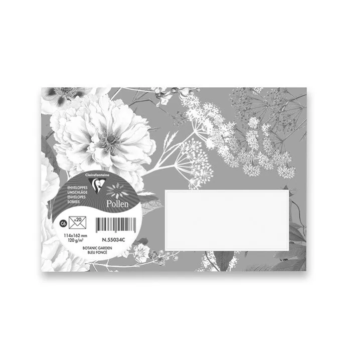 Główne zdjęcie produktu Obálka Clairefontaine Botanic Garden C6, olizová, 20 ks tm. modrá