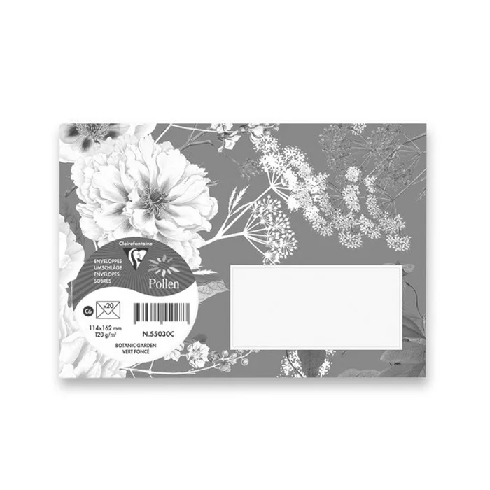 Główne zdjęcie produktu Obálka Clairefontaine Botanic Garden C6, olizová, 20 ks tm. zelená