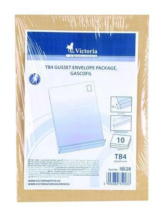 Główne zdjęcie produktu Obálka, TB4, samolepicí, 50 mm silná, balení 10 ks, VICTORIA, hnědá