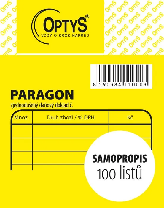 Główne zdjęcie produktu Obchodní paragon, samopropisovací, 7,5 x 9,5 cm 1100