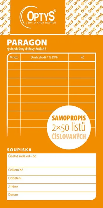 Główne zdjęcie produktu Obchodní paragon, samopropisovací číslovaný, 2 x 50 listů 1089