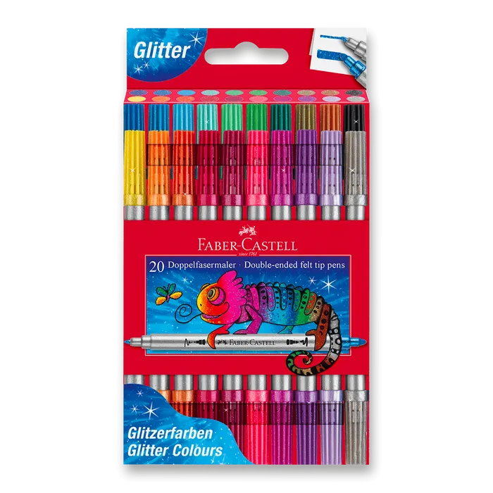 Główne zdjęcie produktu Oboustranné dětské fixy Faber-Castell Glitter - 20 ks