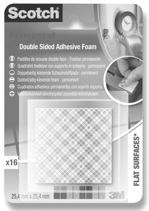 Główne zdjęcie produktu Oboustranně lepicí pěnové čtverečky 3M Scotch Permanent čtverečky 25,5 x 25,4 mm, 16 ks
