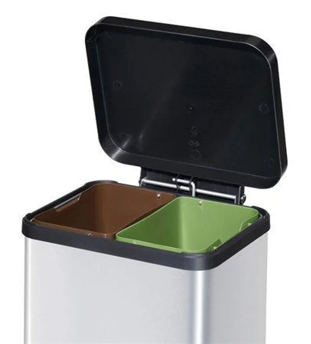 Główne zdjęcie produktu Odpadkový koš pro tříděný odpad, kovový, 2x11 litrů, VEPA BINS, šedý