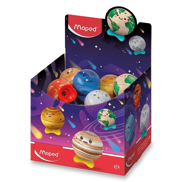 Główne zdjęcie produktu Ořezávátko Maped Planet - 1 otvor, mix motivů, 1 ks