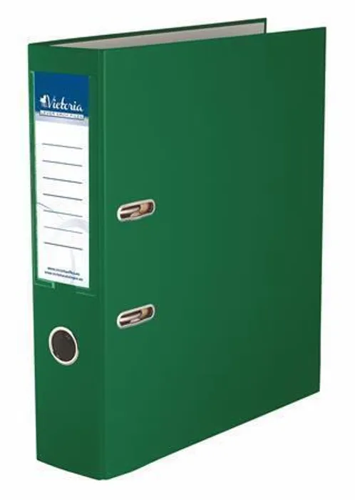 Główne zdjęcie produktu Pákový pořadač "Basic", zelený, 75 mm, A4, s ochranným spodním kováním, PP/karton, VICTORI