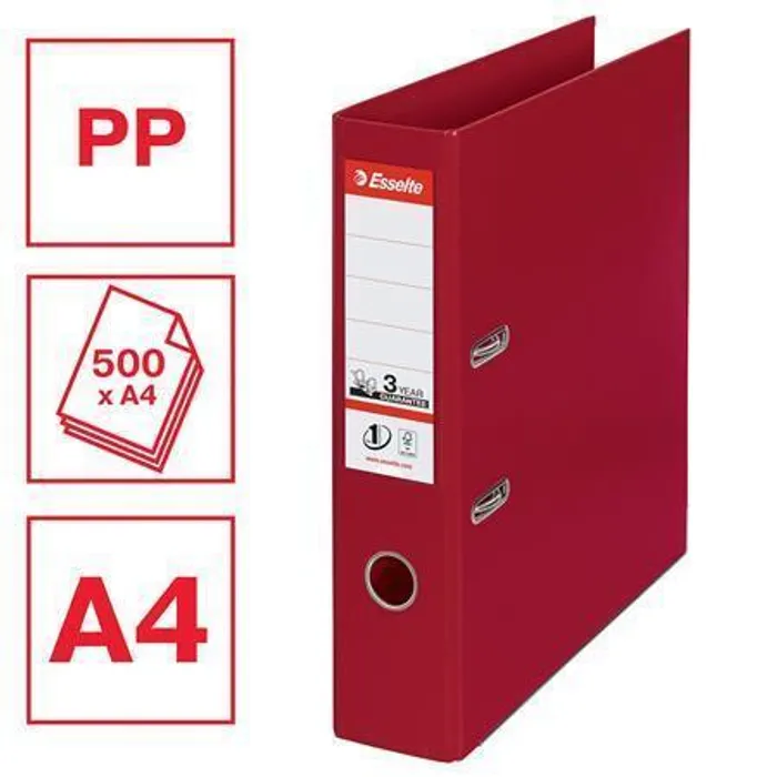 Główne zdjęcie produktu Pákový pořadač "Standard", ochranné spodní kování, bordó, 75 mm, A4, PP, ESSELTE