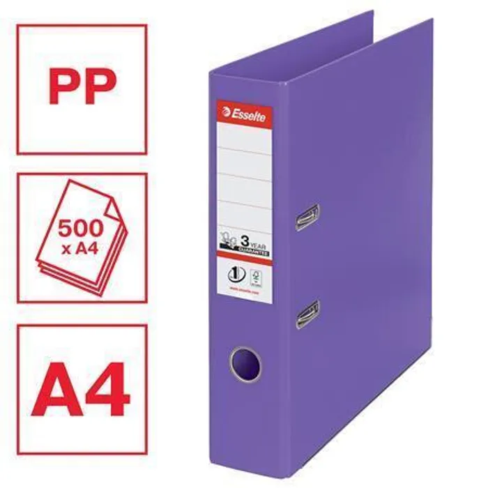 Główne zdjęcie produktu Pákový pořadač "Standard", ochranné spodní kování, fialová, 75 mm, A4, PP, ESSELTE