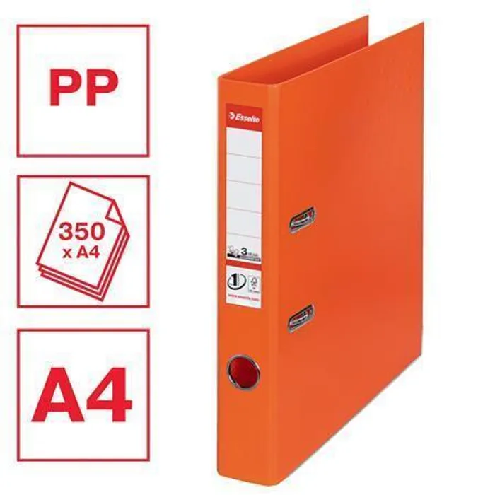 Główne zdjęcie produktu Pákový pořadač "Standard", ochranné spodní kování, oranžová, 50 mm, A4, PP, ESSELTE