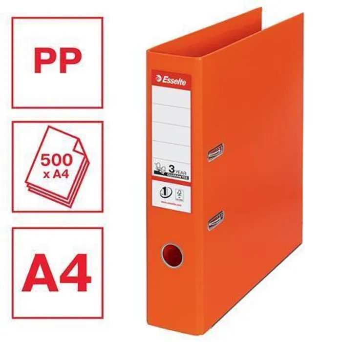 Główne zdjęcie produktu Pákový pořadač "Standard", ochranné spodní kování, oranžová, 75 mm, A4, PP, ESSELTE
