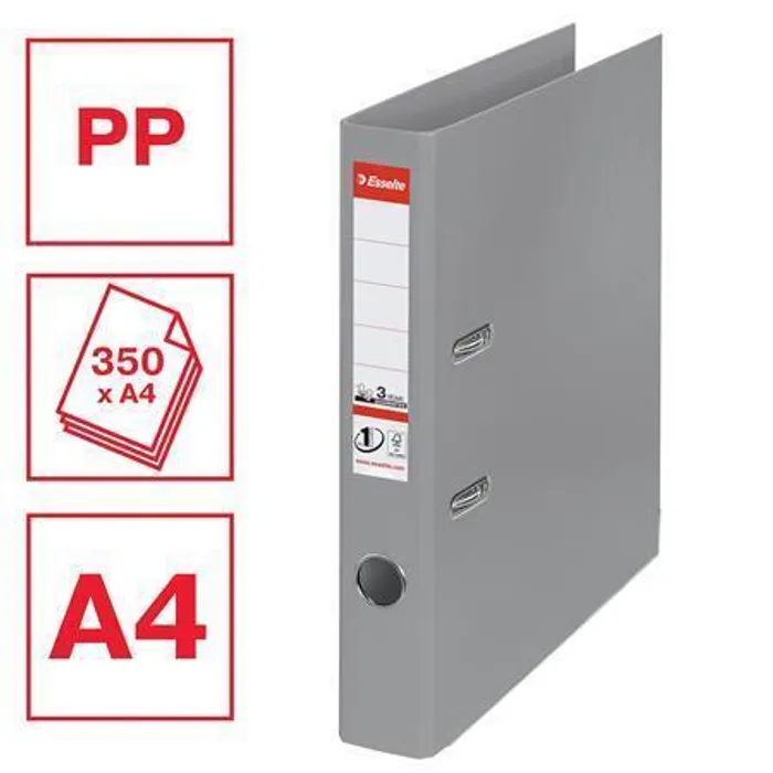 Główne zdjęcie produktu Pákový pořadač "Standard", ochranné spodní kování, šedá, 50 mm, A4, PP, ESSELTE