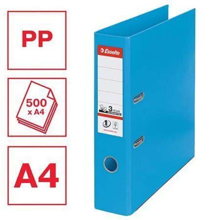 Główne zdjęcie produktu Pákový pořadač "Standard", ochranné spodní kování, světlemodrá, 75 mm, A4, PP, ESSELTE