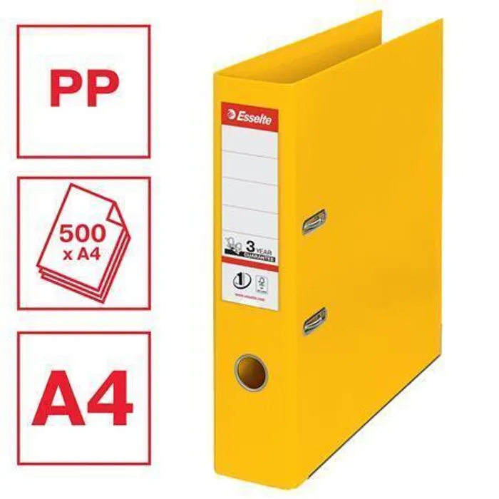 Główne zdjęcie produktu Pákový pořadač "Standard", ochranné spodní kování, žlutá, 75 mm, A4, PP, ESSELTE