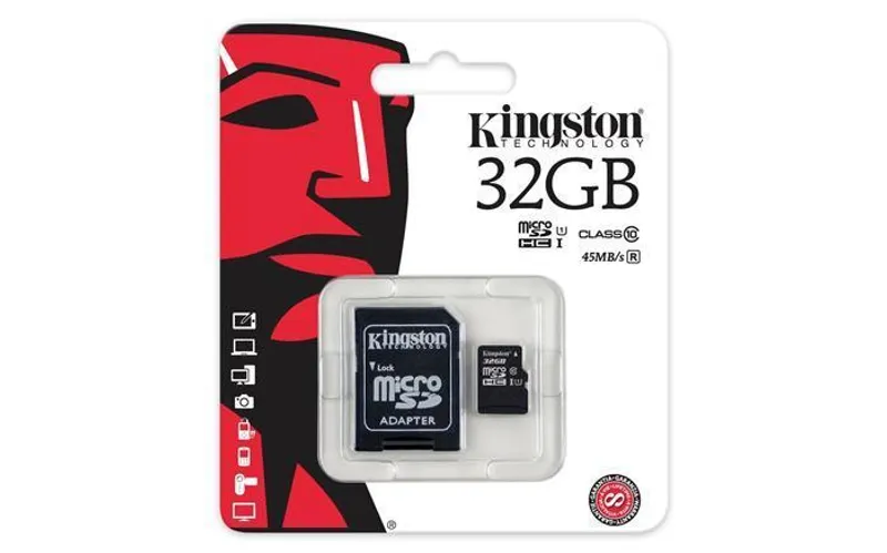 Główne zdjęcie produktu Paměťová karta Micro SD, 32GB, Class 10, s adaptérem, KINGSTON