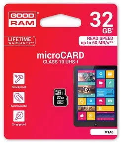 Paměťová karta Micro SDHC, 32GB, Class 10, s adaptérem, GOODRAM