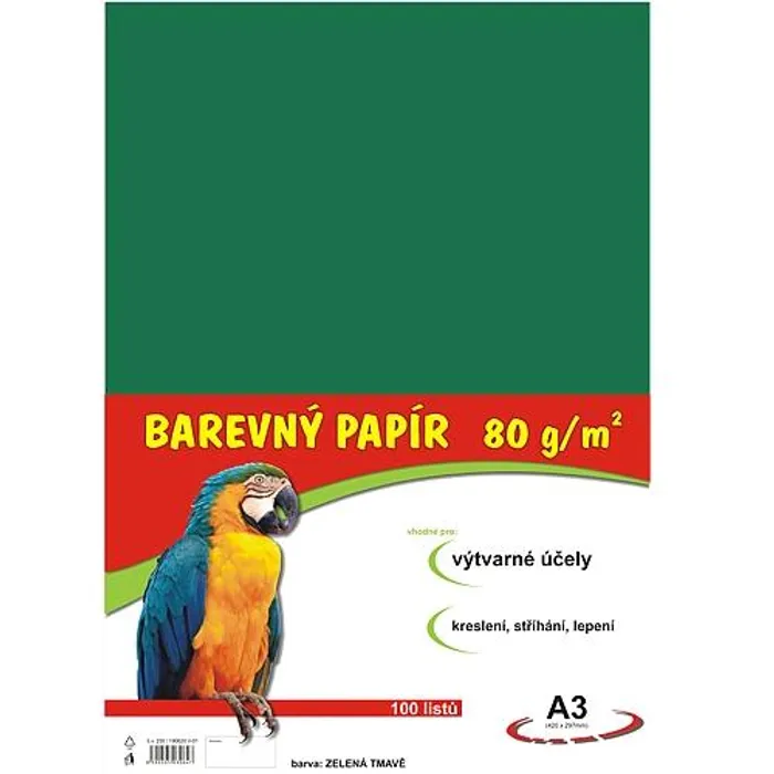 Główne zdjęcie produktu papír pro výtvarnou výchovu A3/100/80g tmavě zelený