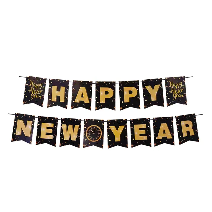 Główne zdjęcie produktu Papírová girlanda sada "HAPPY NEW YEAR" 16 x 20 cm písmena + 5m provázek [1 sada]