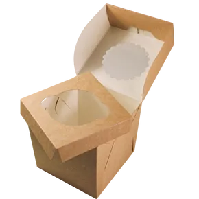 Pudełko papierowe EKO na muffinki 100x100x100 mm brązowe z okienkiem [25 szt.]