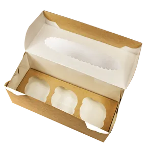 Pudełko papierowe ECO na muffiny 250x100x100 mm brązowe z okienkiem [25 szt.]