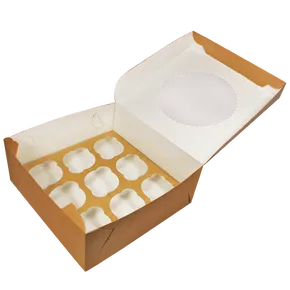 Pudełko papierowe ECO na muffiny 250x250x100 mm brązowe z okienkiem [25 szt.]