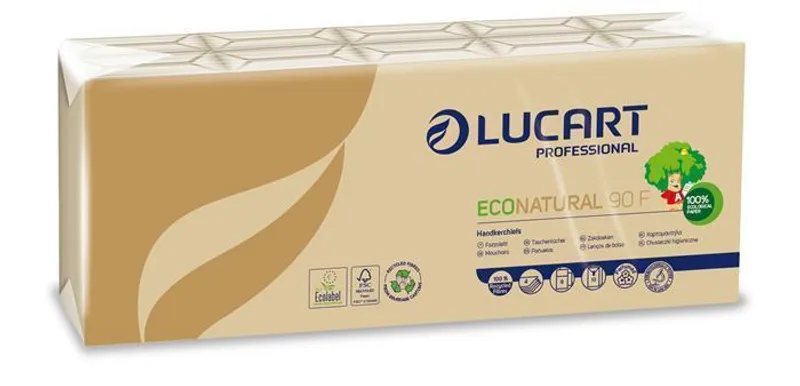 Główne zdjęcie produktu Papírové kapesníky "EcoNatural", přírodní hnědá, 4-vrstvé, 10x9 ks, LUCART