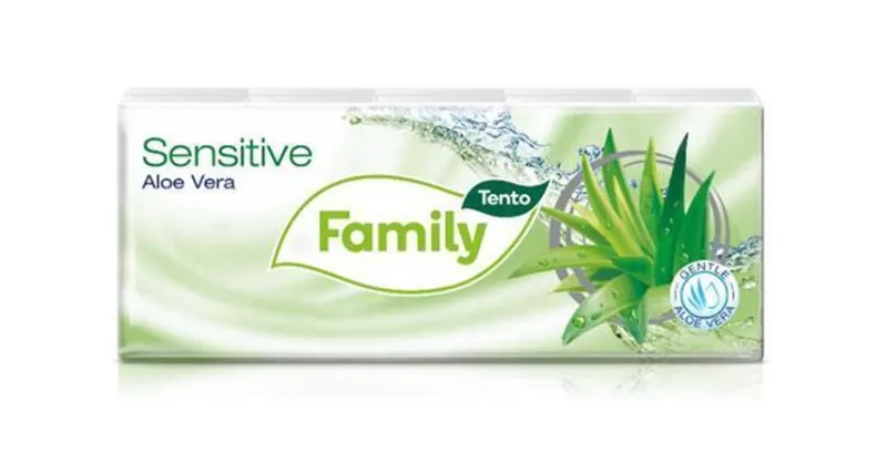 Główne zdjęcie produktu Papírové kapesníky "Sensitive", aloe vera, 3 vrstvé, 10x10 ks, TENTO