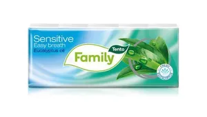 Chusteczki papierowe „Sensitive Easy Breath”, olejek eukaliptusowy, 3 warstwy, 10x10 szt., TENTO