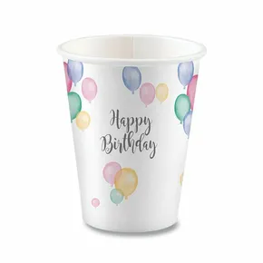 Kubki papierowe Happy Birthday pojemność 0,25 l [8 szt.]