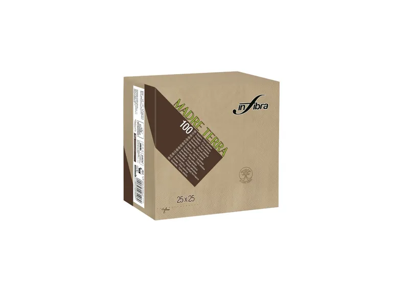 Główne zdjęcie produktu Koktejlové ubrousky Infibra Madre Terra 2vrstvé 25 × 25 cm béžové z recyklované vlákniny [100 ks]