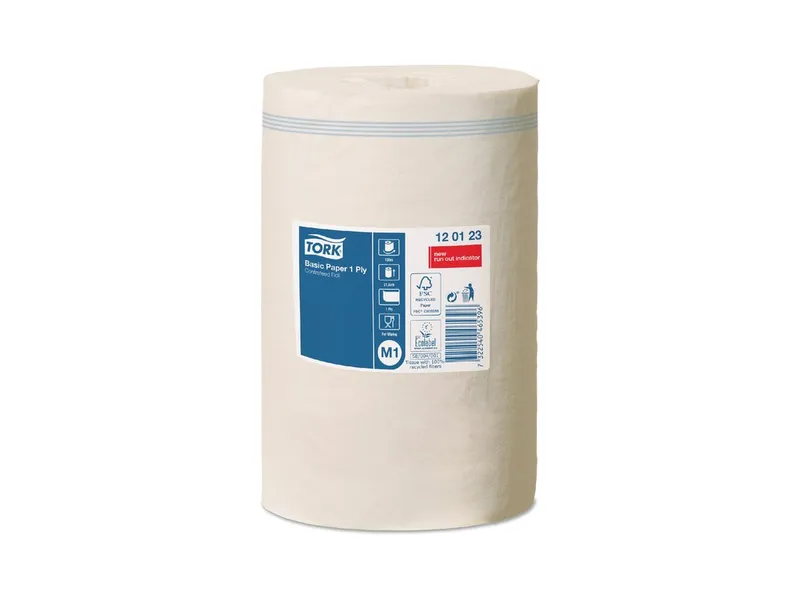 Główne zdjęcie produktu Papírové ručníky v miniroli TORK 120123 BASIC UNIVERSAL 310 bílá M1 1 vrstvé [1 ks]