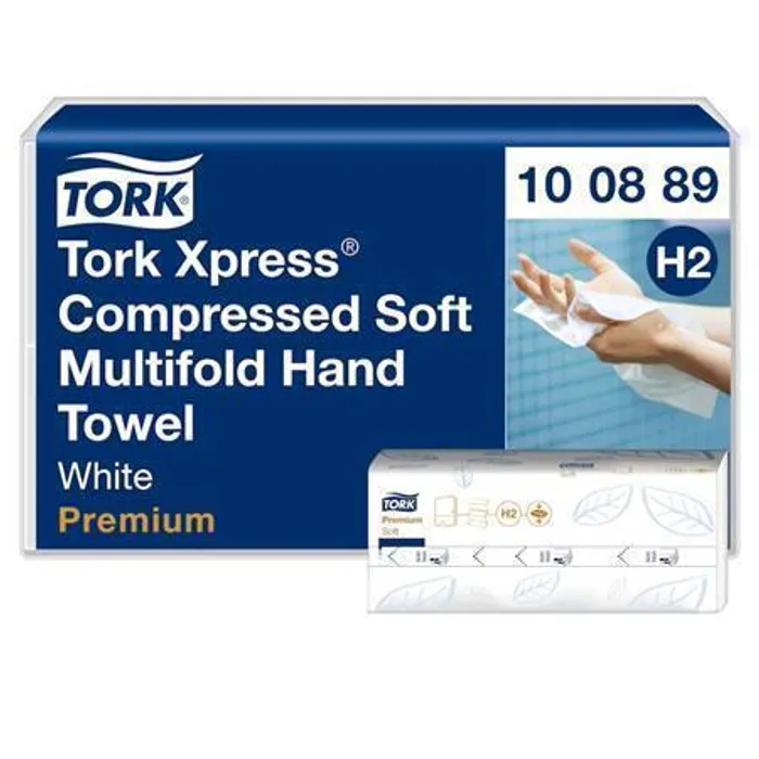 Główne zdjęcie produktu Papírové ručníky "Xpress Multifold", bílá se vzorem listů, 2-vrstvé, systém H2, Premium, TORK 100889