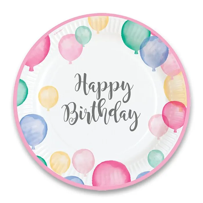 Główne zdjęcie produktu Papírové talířky Happy Birthday průměr 22,8 cm, [8 ks]