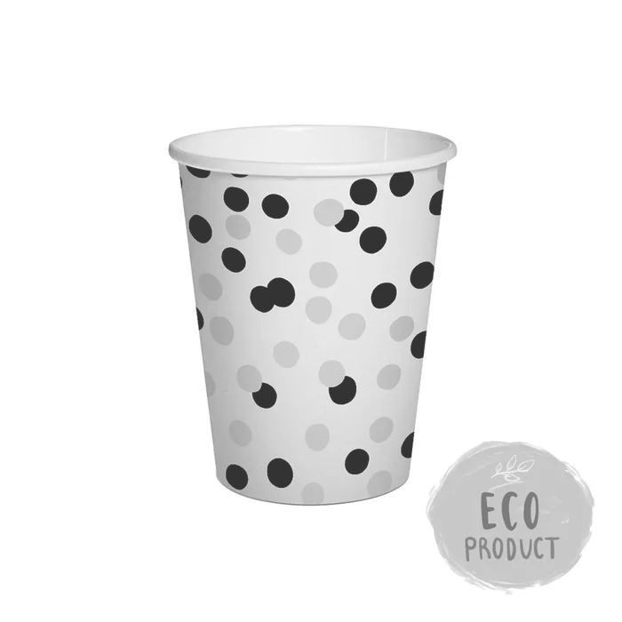Główne zdjęcie produktu Papírový kelímek PAW Eco 250 ml Confetti - black / silver