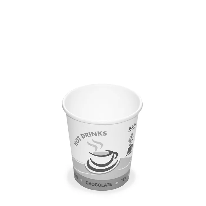 Główne zdjęcie produktu Papírový kelímek s potiskem "HOT DRINKS" 0,15 l (průměr 73 mm) [100 ks]