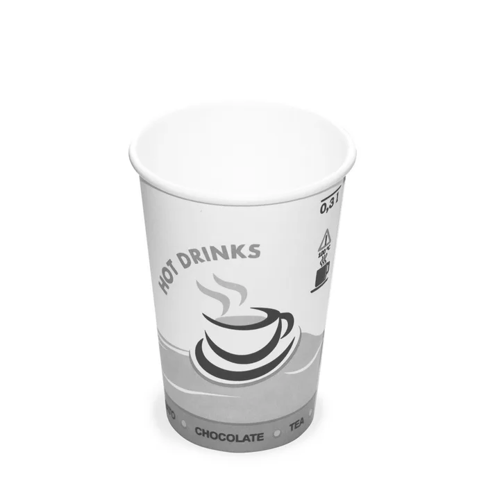 Główne zdjęcie produktu Papírový kelímek s potiskem "HOT DRINKS" 0,3 l (průměr 80 mm) [50 ks]