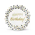 Talerz papierowy (FSC Mix) Birthday Confetti - gold-black O23cm [8 szt]