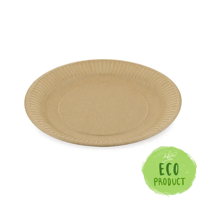 Główne zdjęcie produktu Papírový talíř mělký hnědý průměr 23 cm, nepromastitelný [100 ks]